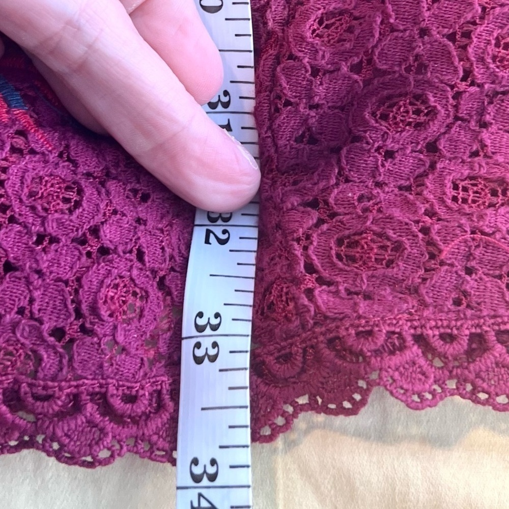Umgee Boho Embroidered Burgundy Lace Shift Dress Spring Brunch Vacation  Size S - Picture 12 of 12